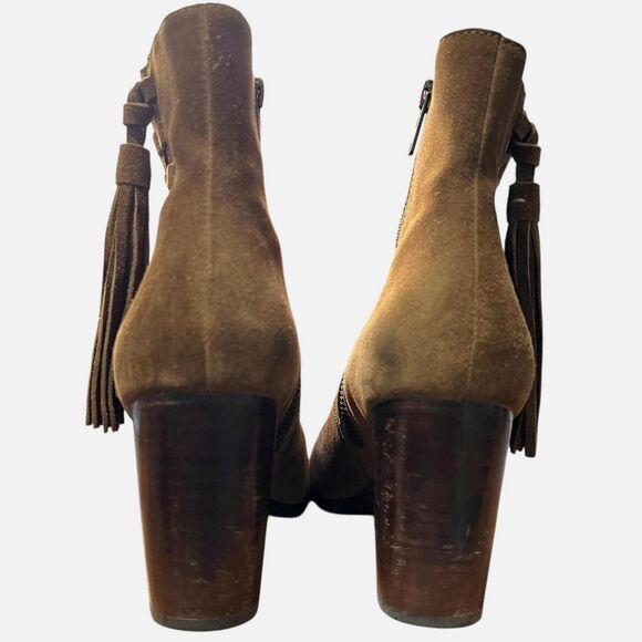 Frye Myra Tassel Lace Chestnut Leather Suede Booties 7.5 - Picture 7 of 10